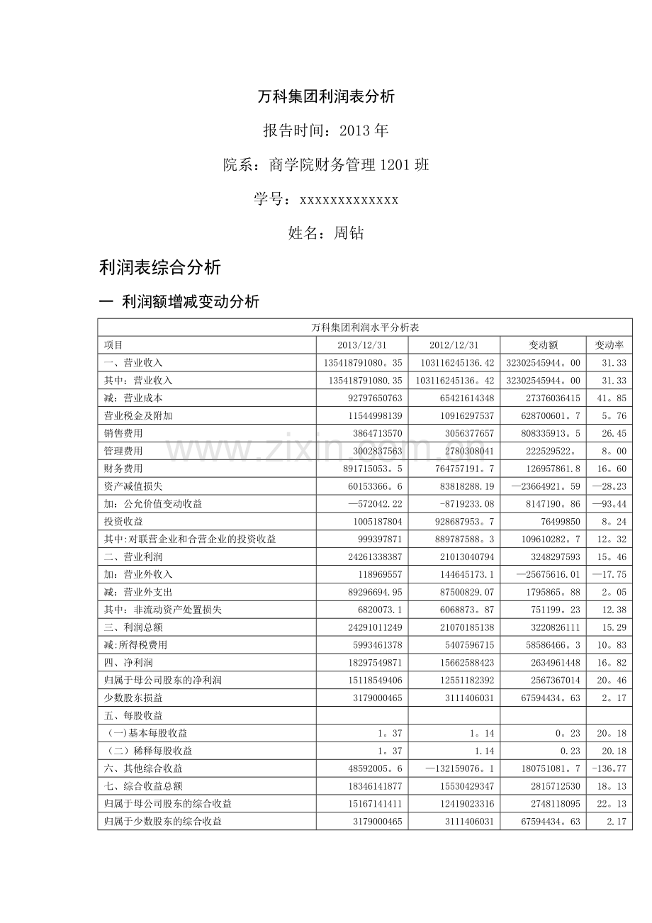 万科集团利润表分析.docx_第1页