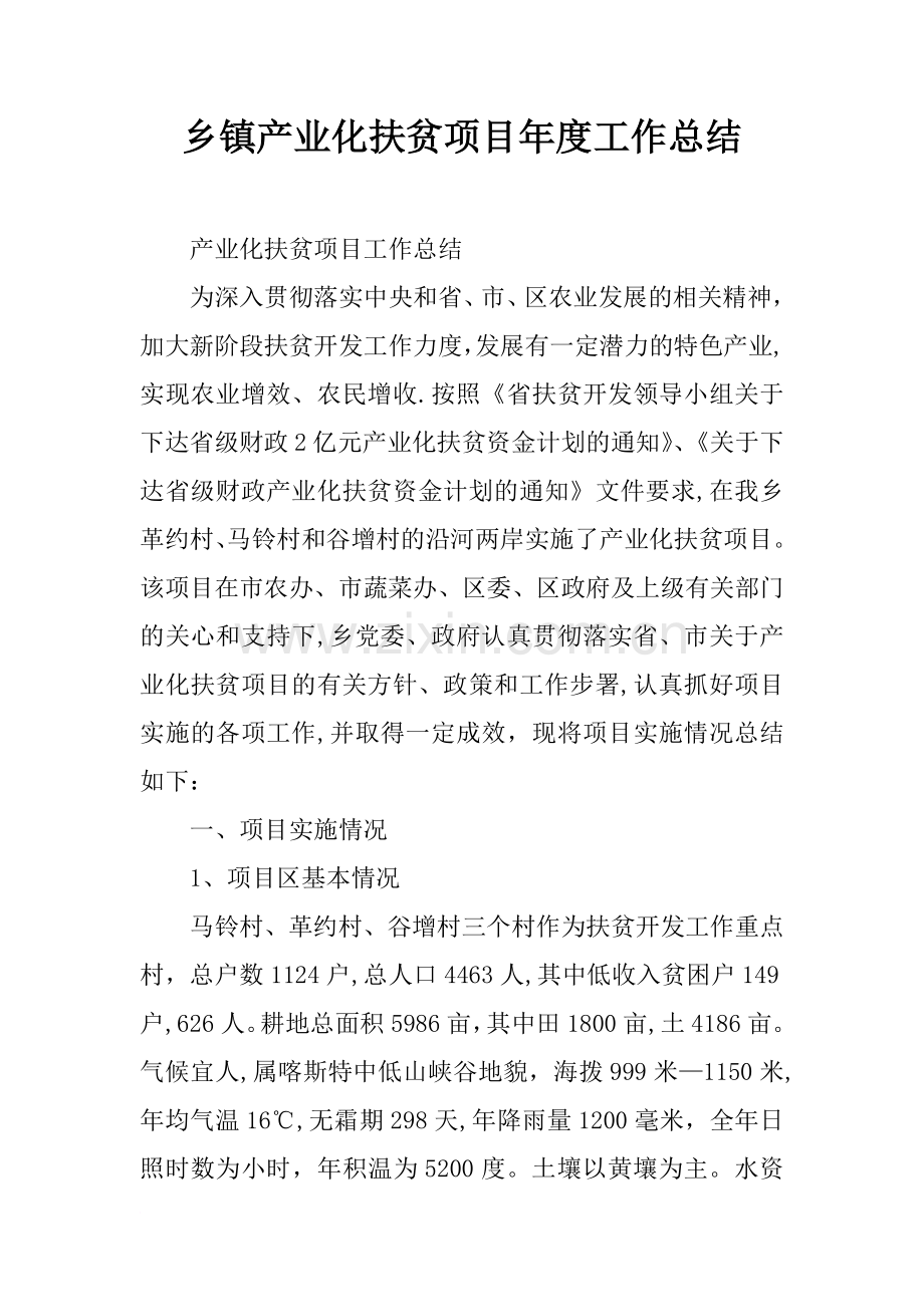 乡镇产业化扶贫项目年度工作总结.docx_第1页