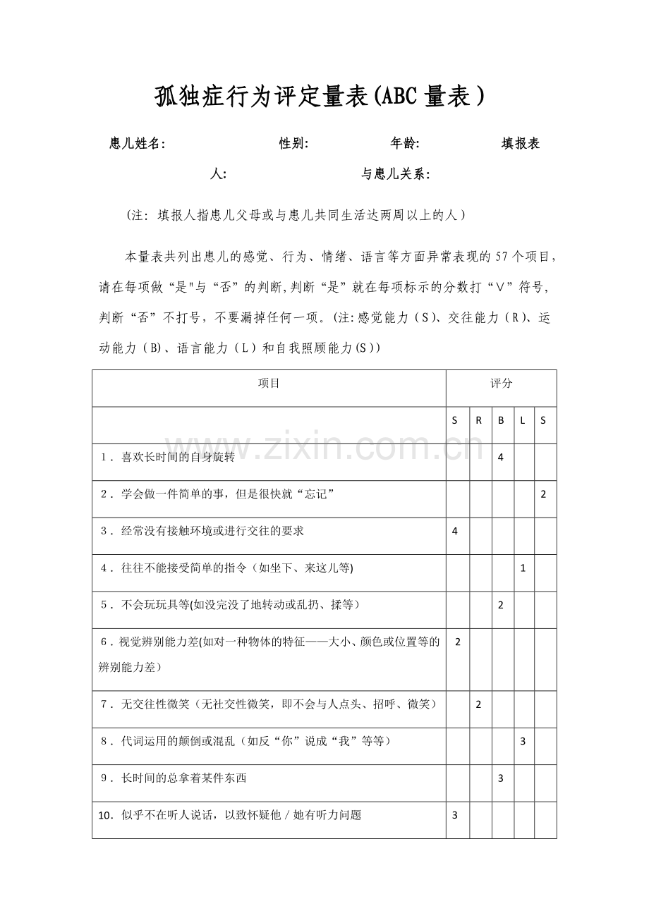 孤独症行为评定量表.doc_第1页