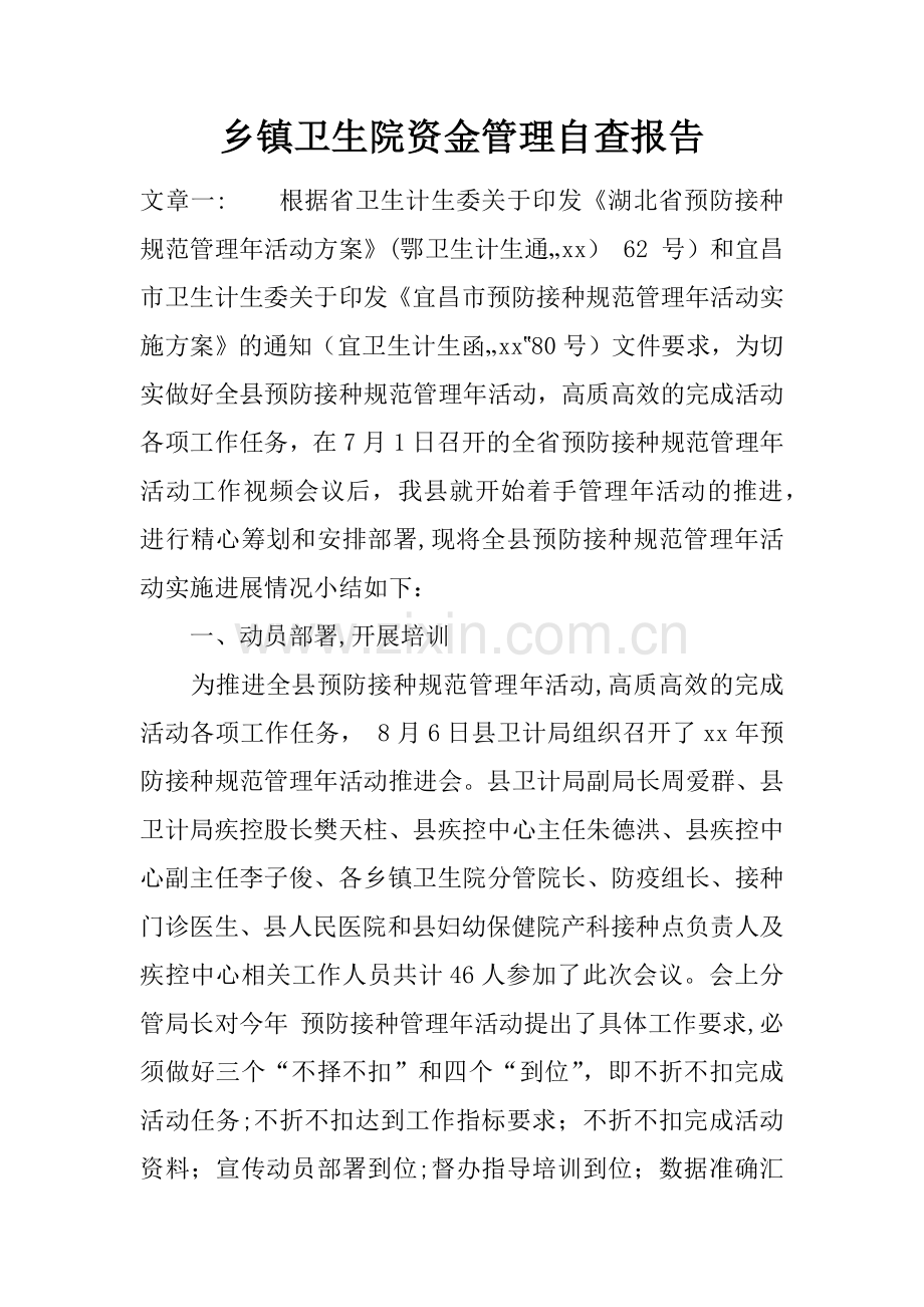 乡镇卫生院资金管理自查报告.docx_第1页