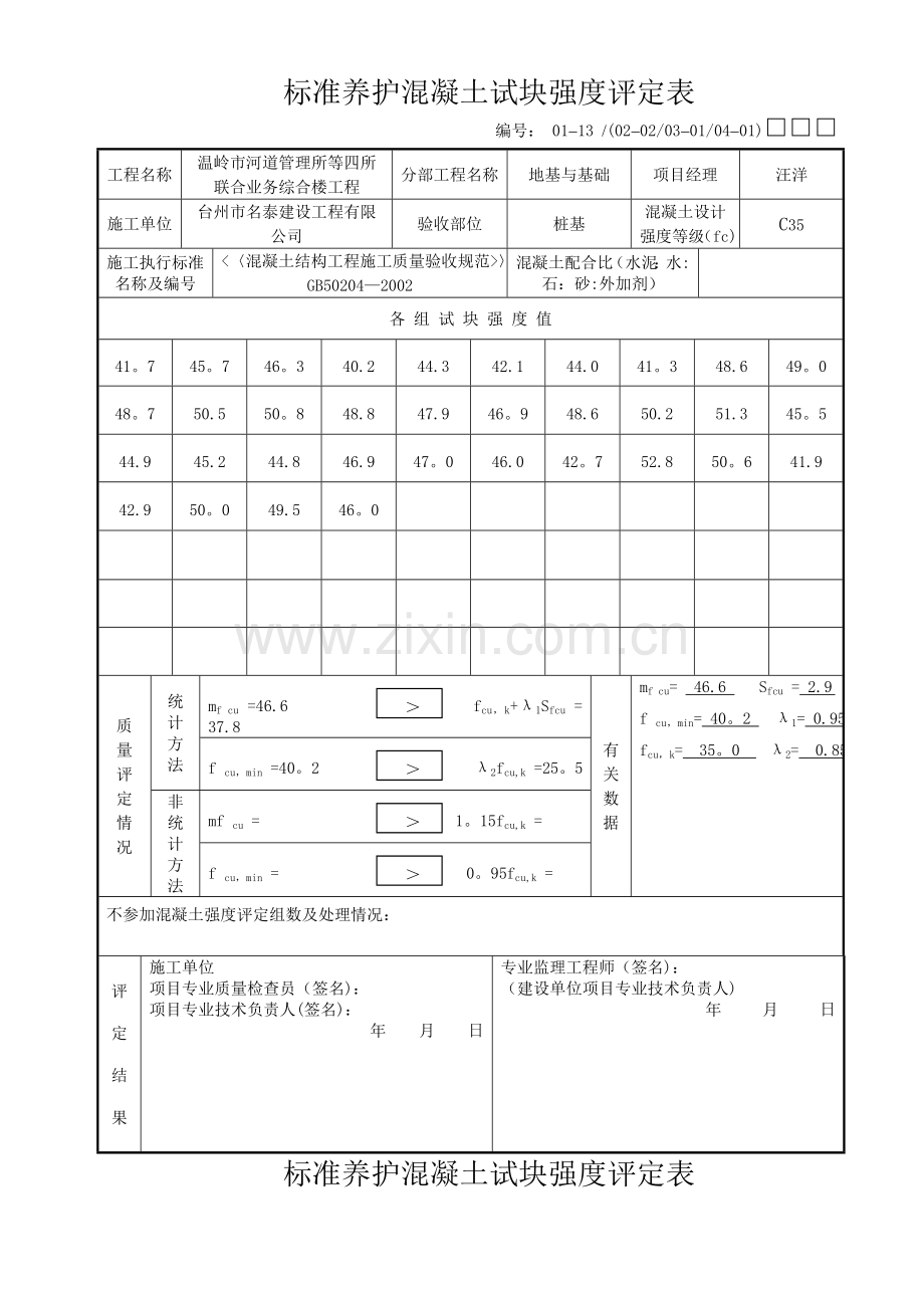 混凝土试块强度评定表.doc_第1页