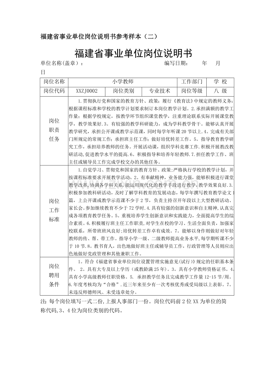 福建省事业单位岗位说明书参考样本(一).doc_第2页