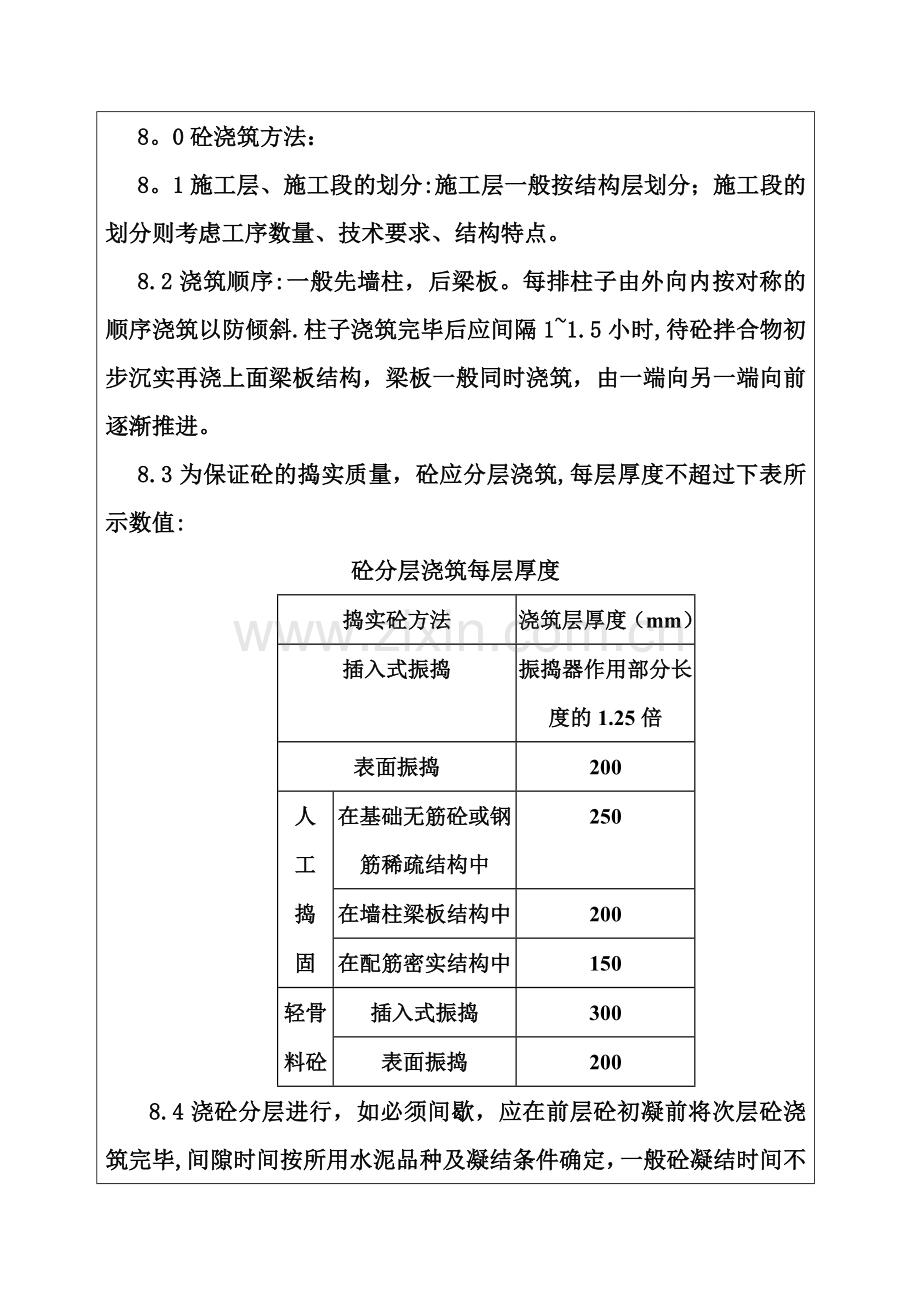 混凝土浇筑技术交底交底.doc_第2页