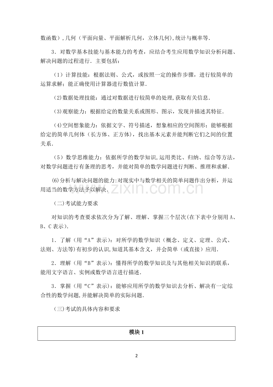 江苏省中等职业学校学业水平考试《数学》课程考试大纲.doc_第2页