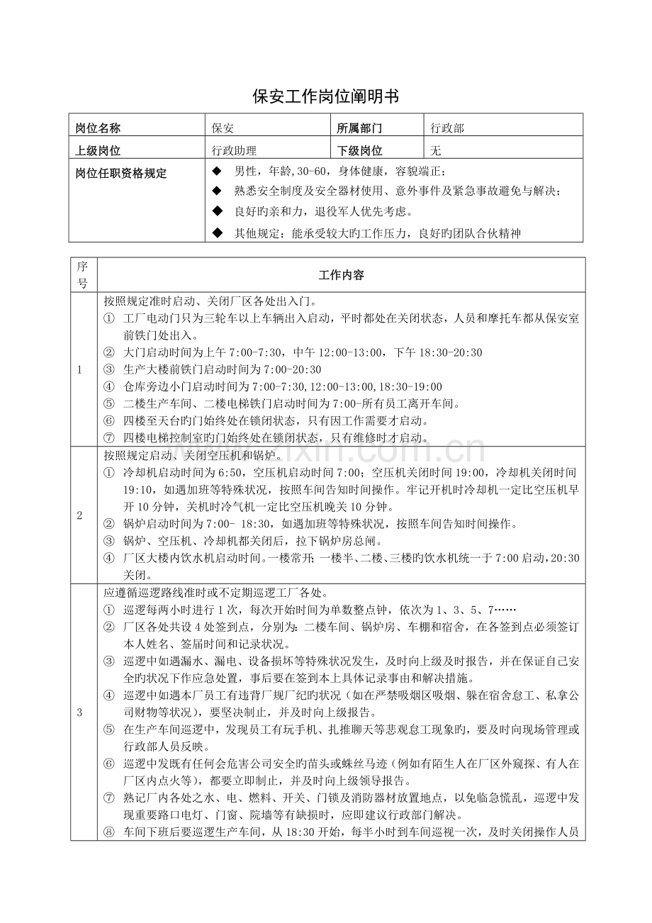 保安岗位说明和工作内容及薪资算法.doc_第1页