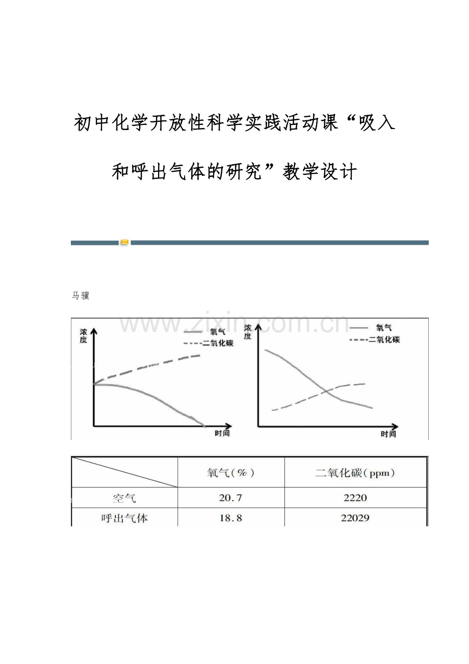 初中化学开放性科学实践活动课吸入和呼出气体的研究教学设计.docx_第1页