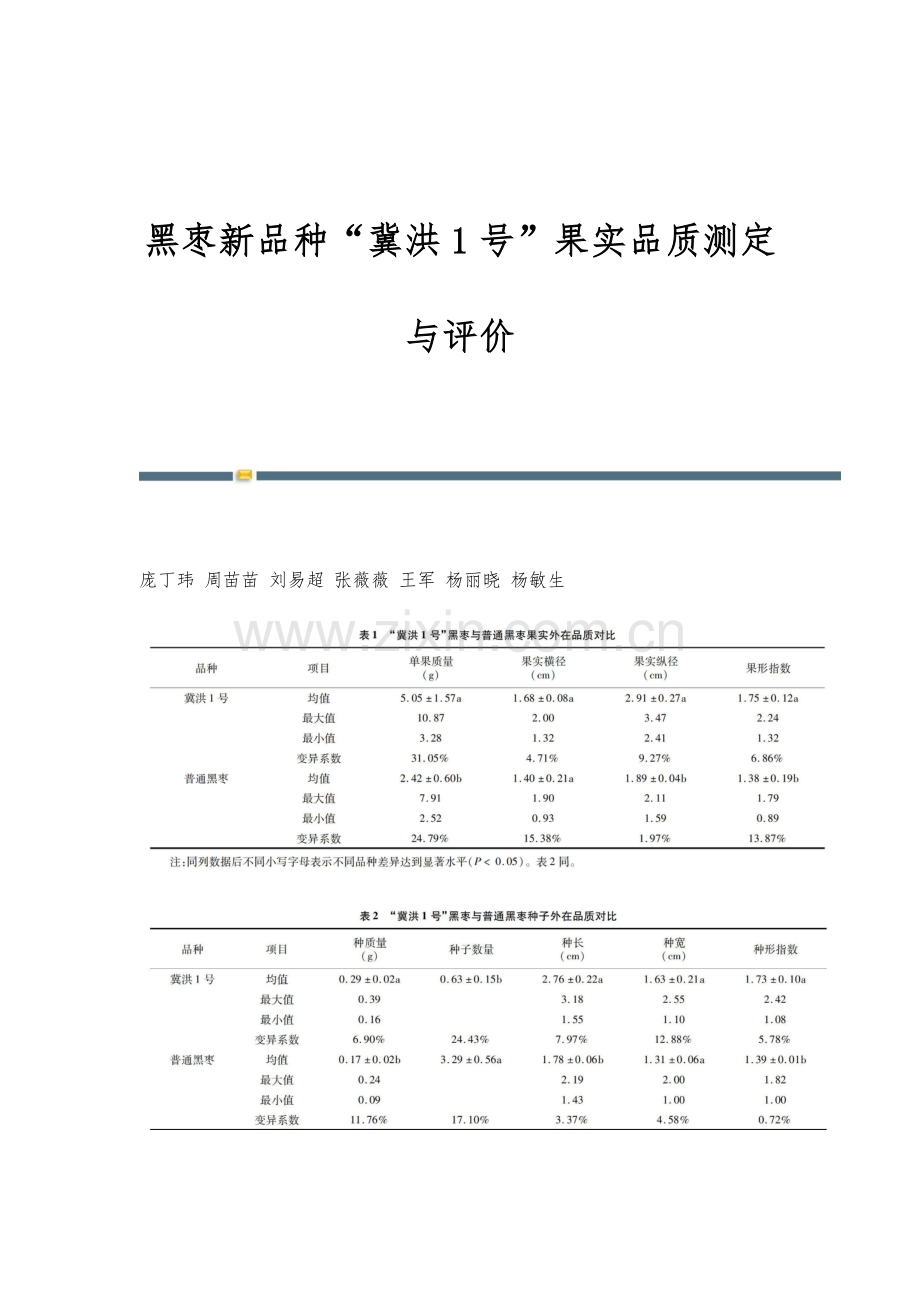 黑枣新品种冀洪1号果实品质测定与评价.docx_第1页