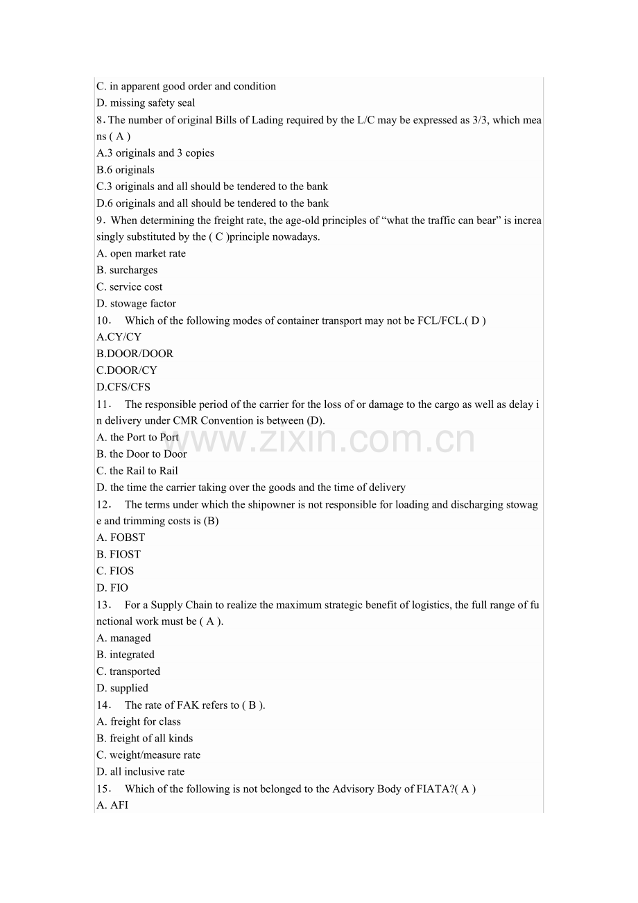 2006年全国国际货运代理从业人员资格考试(国际货代英语....doc_第2页