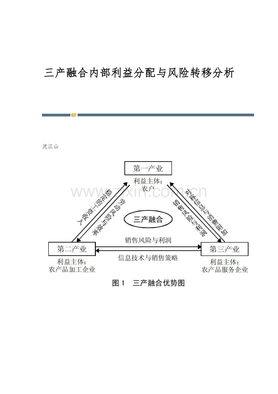 三产融合内部利益分配与风险转移分析.docx_第1页