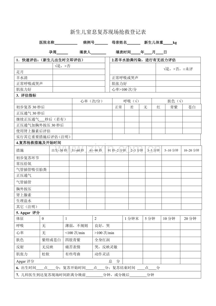 新生儿窒息复苏现场抢救记录表.doc_第1页