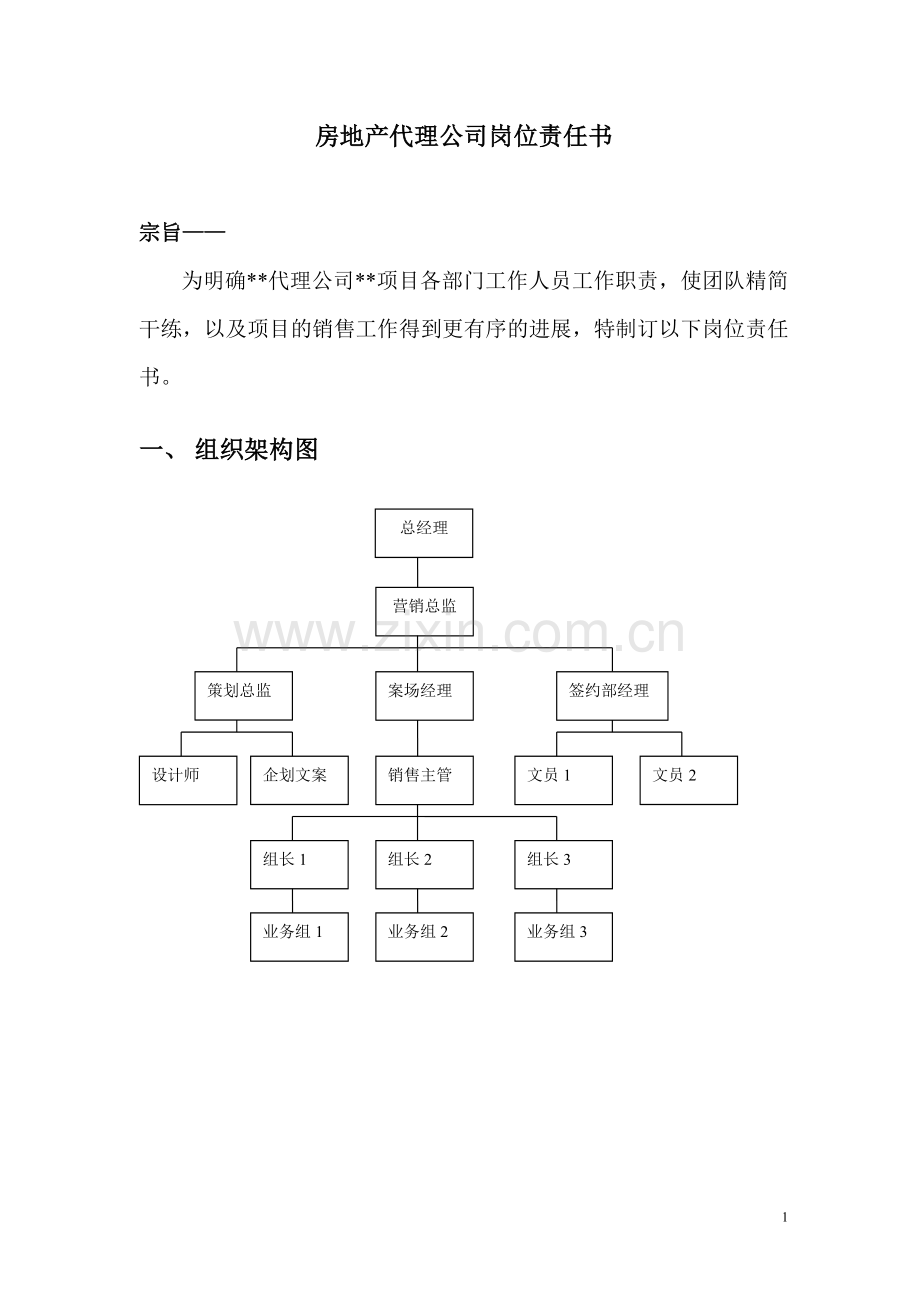 房地产代理公司岗位责任书.doc_第1页