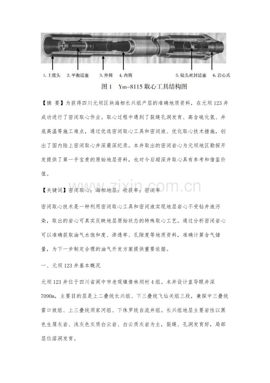 密闭取心技术在元坝123井海相地层的应用.docx_第2页