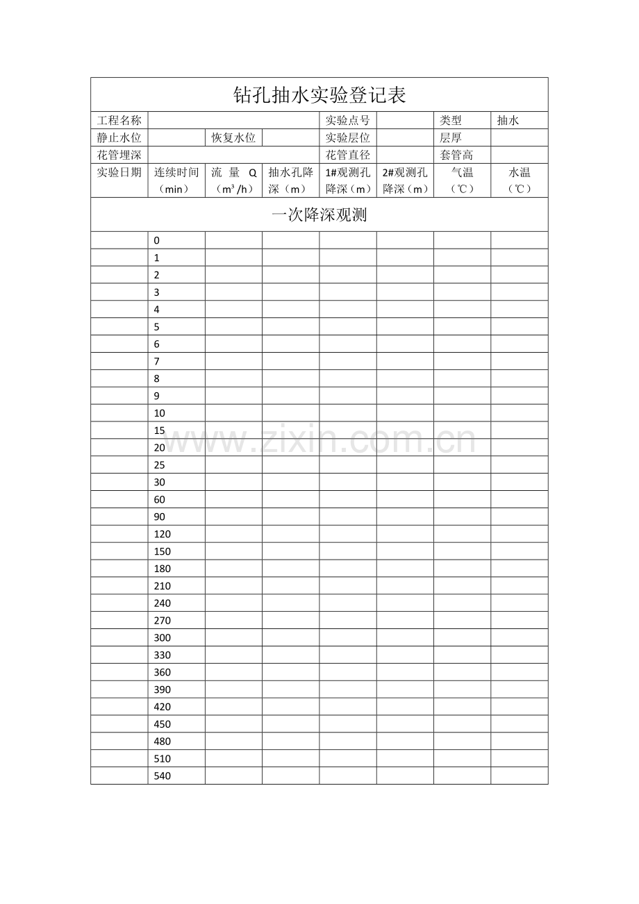 钻孔抽水试验记录表.doc_第1页