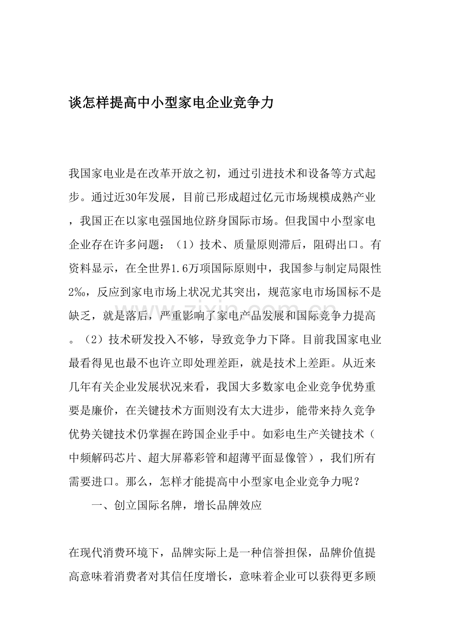 谈如何提高中小型家电企业的竞争力文档.doc_第1页