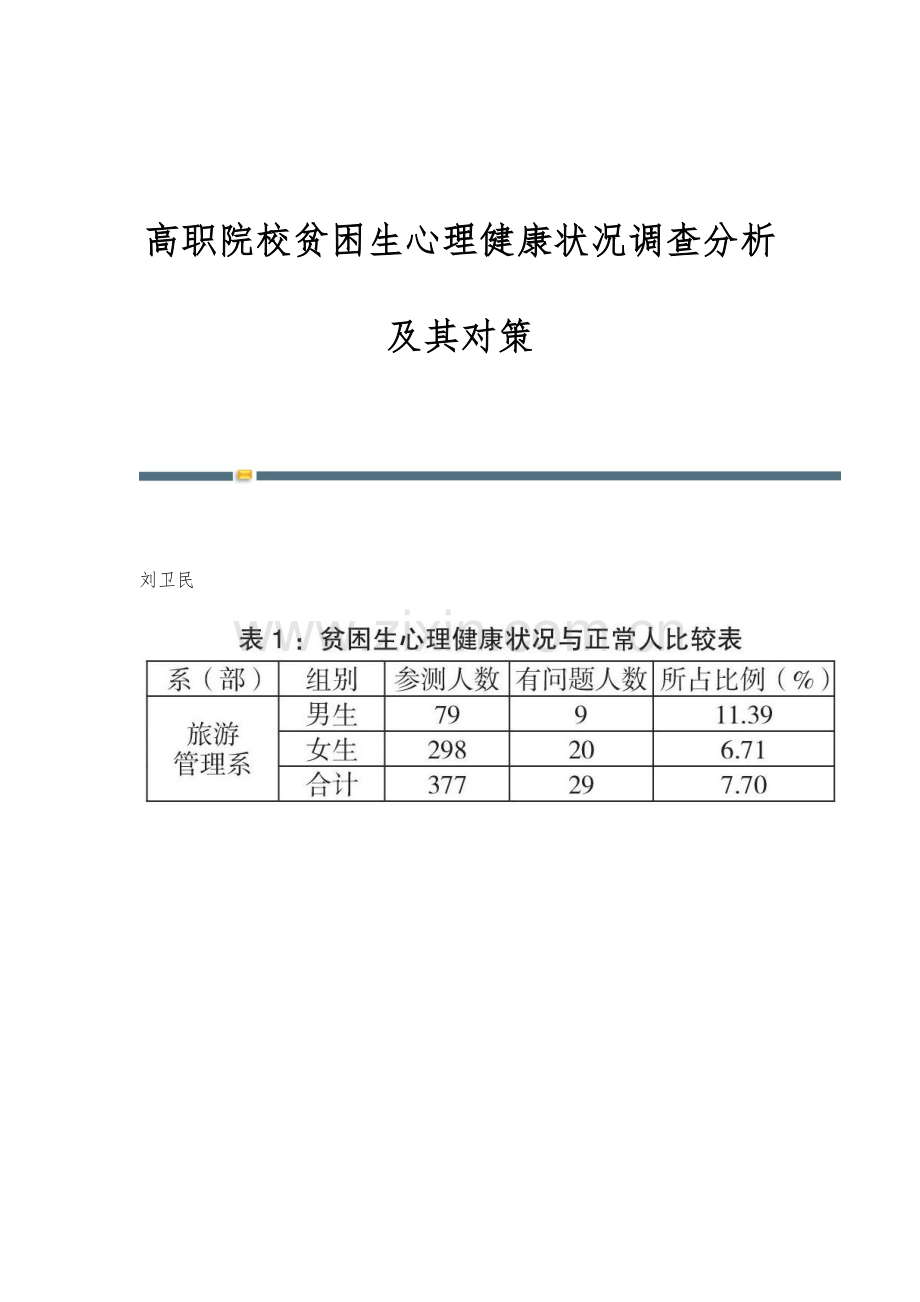 高职院校贫困生心理健康状况调查分析及其对策.docx_第1页