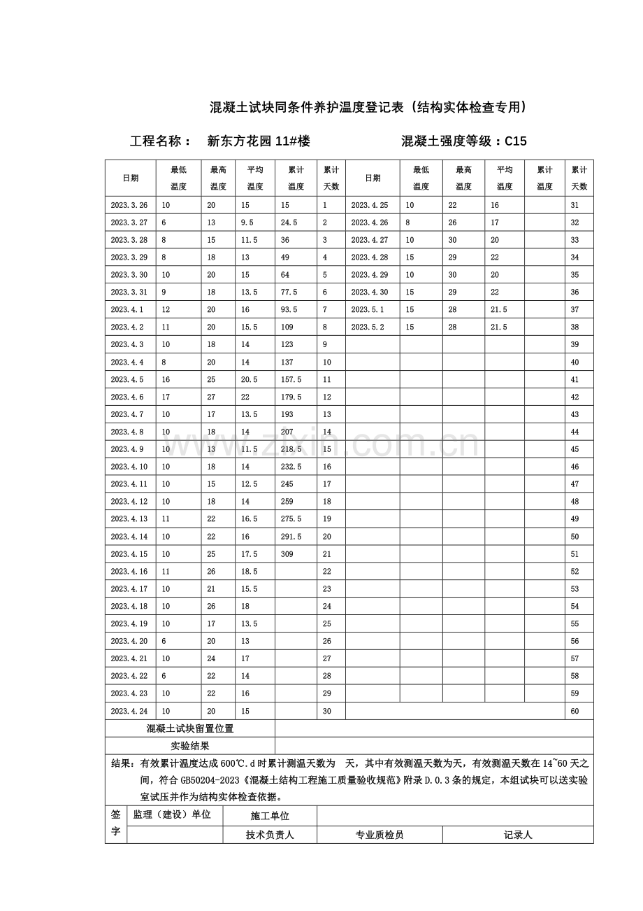 混凝土试块同条件养护温度记录表结构实体检查专用.doc_第2页