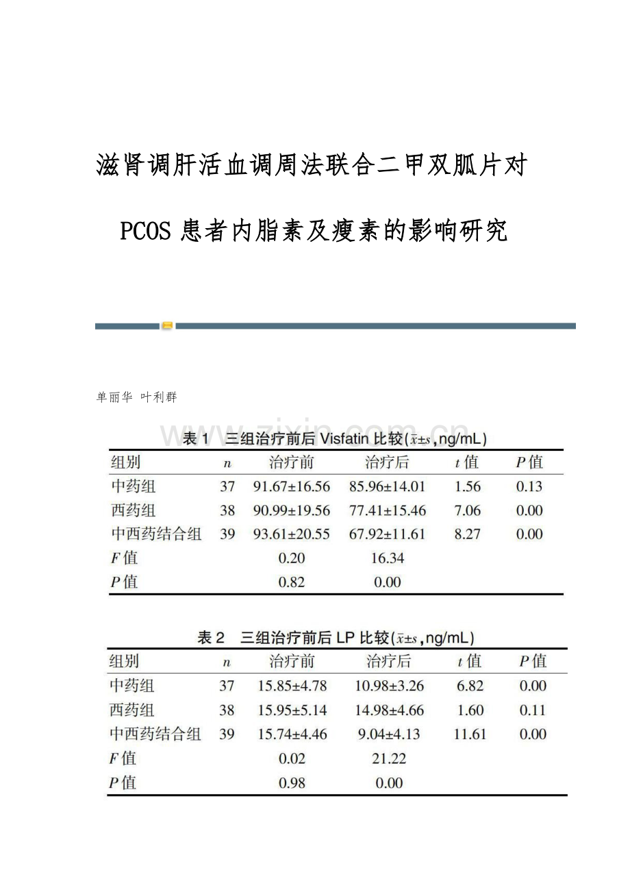 滋肾调肝活血调周法联合二甲双胍片对PCOS患者内脂素及瘦素的影响研究.docx_第1页