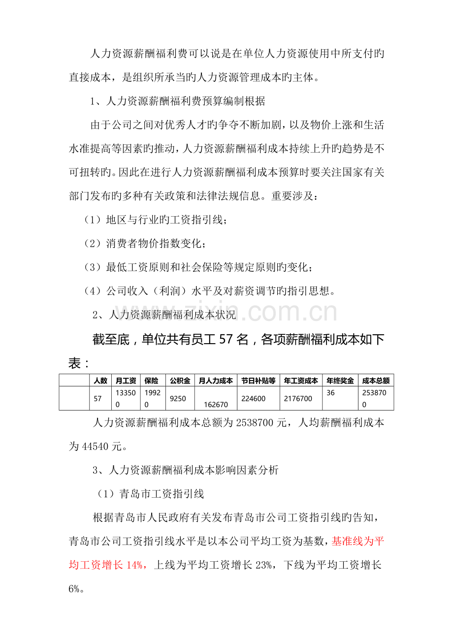 某公司人力资源管理成本预算报告.doc_第2页