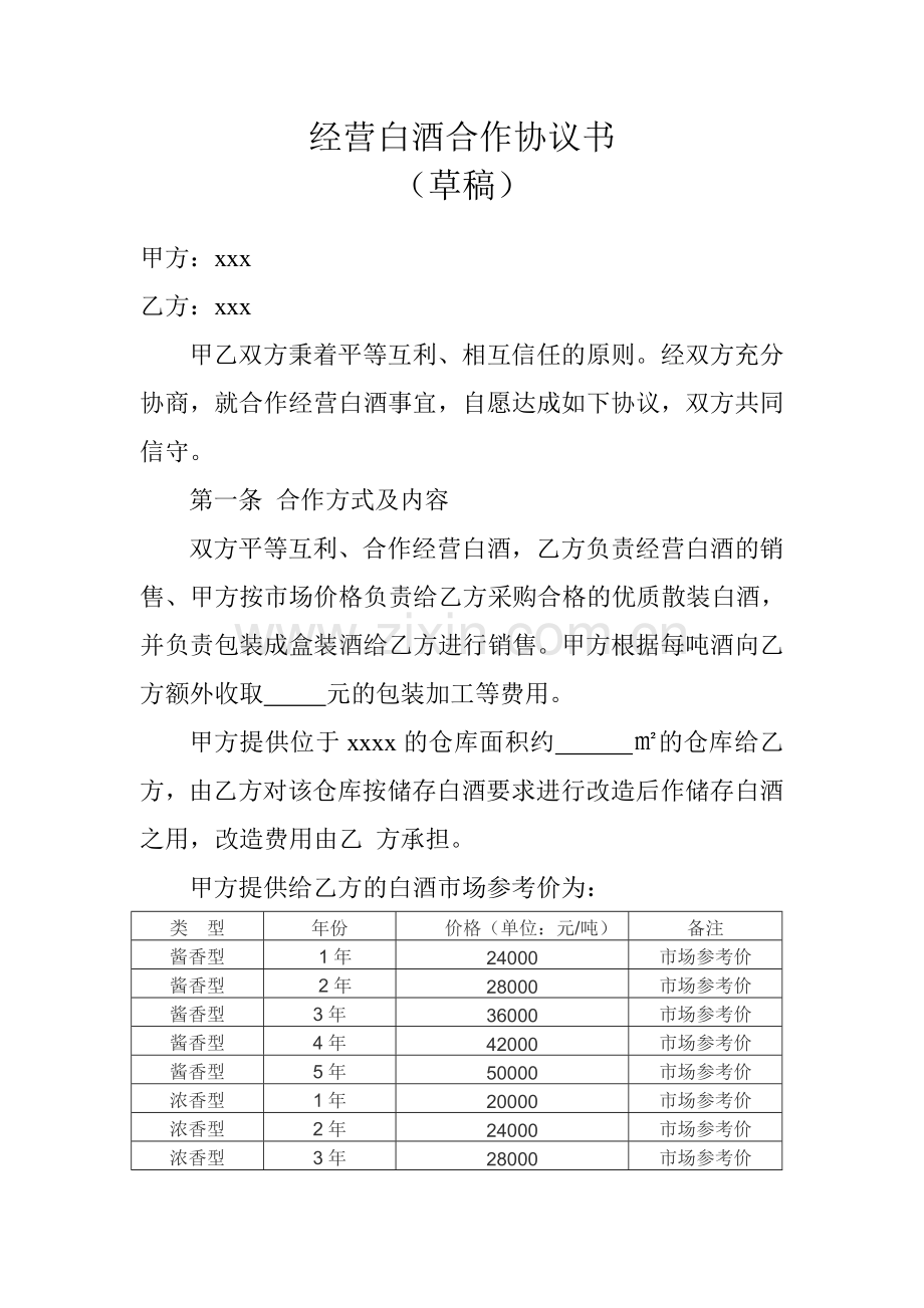 经营金沙回沙酒合作协议书.doc_第1页