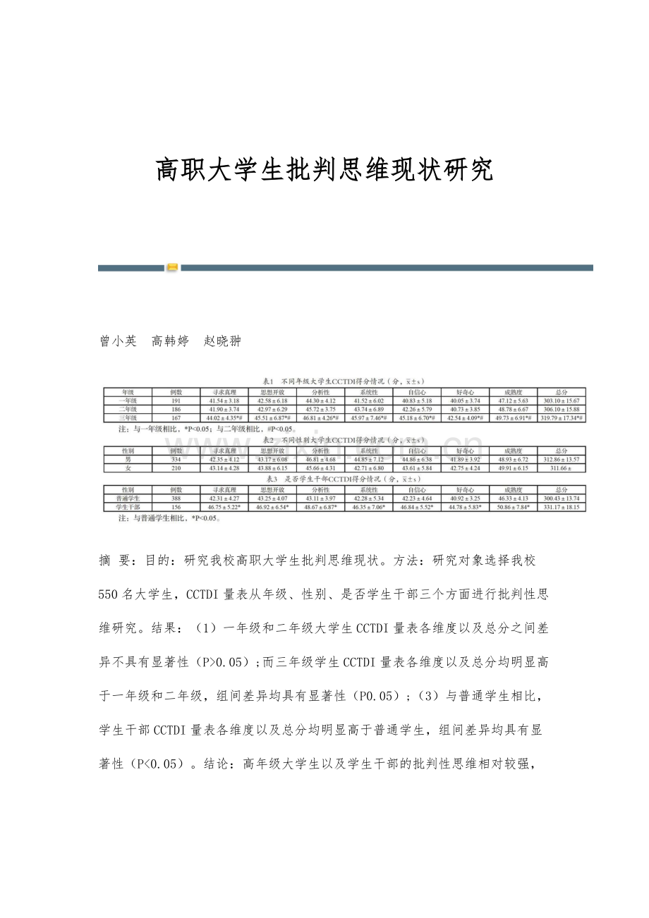 高职大学生批判思维现状研究.docx_第1页