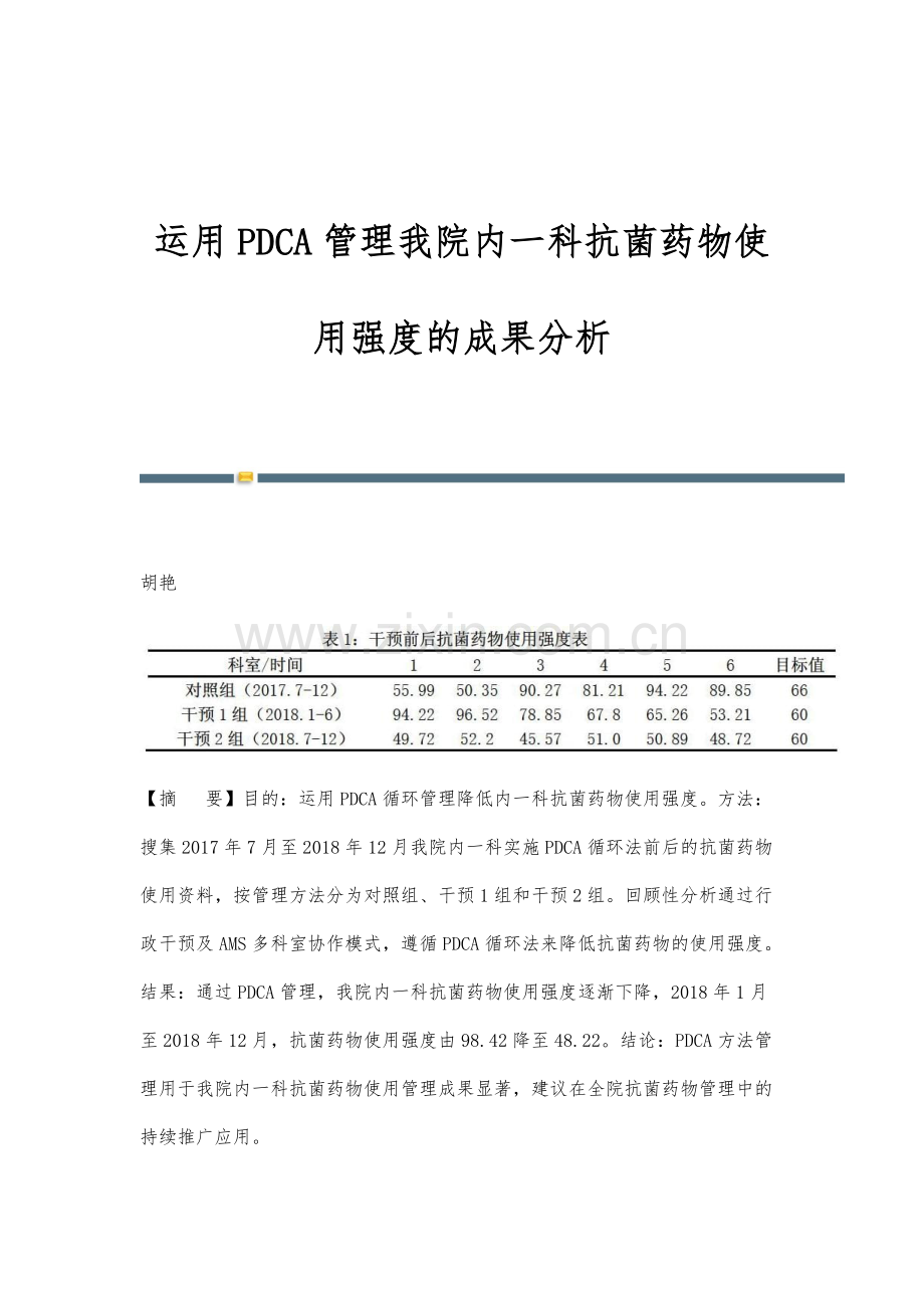 运用PDCA管理我院内一科抗菌药物使用强度的成果分析.docx_第1页