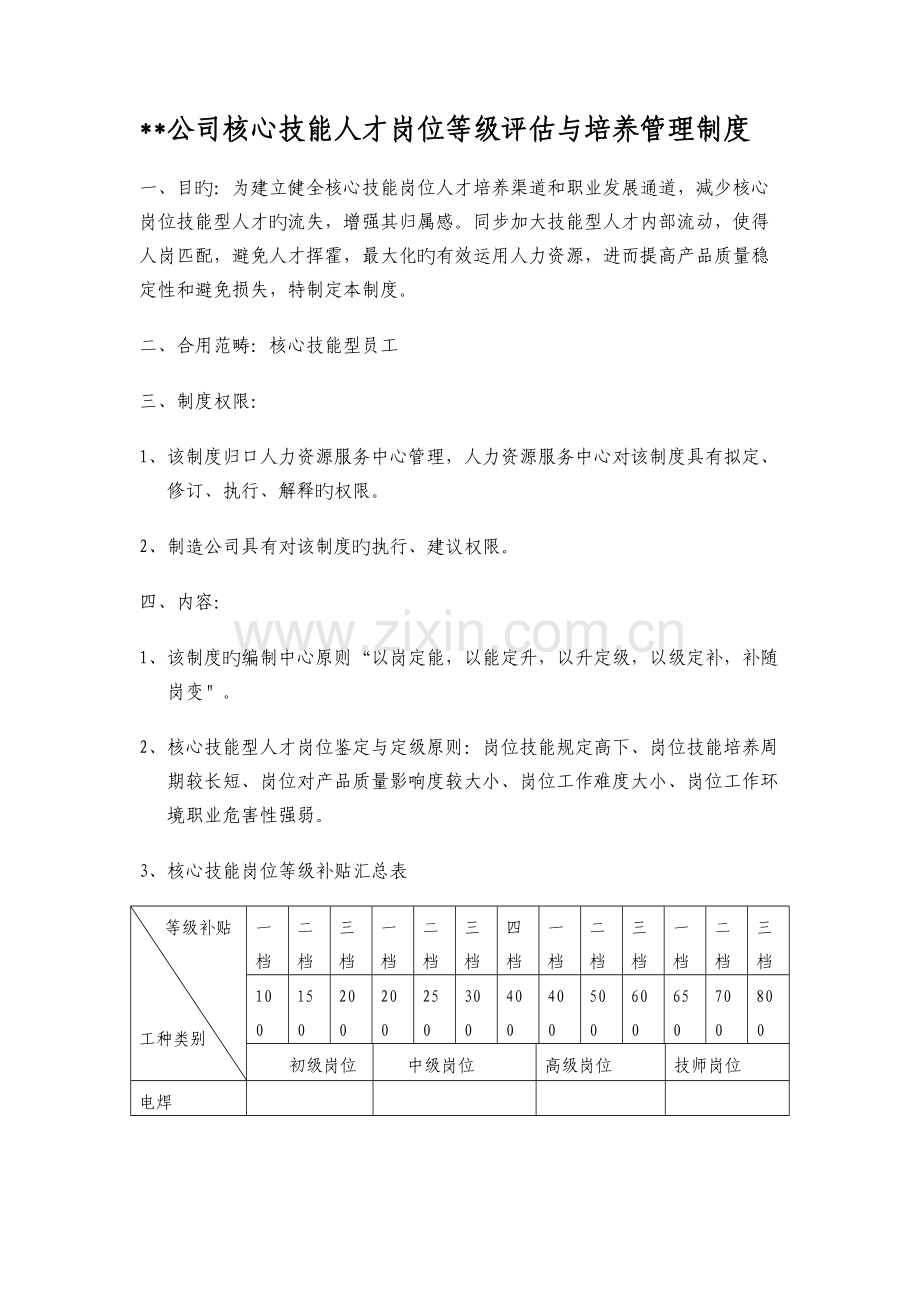 公司关键技能人才岗位等级评定与培养管理制度.docx_第1页