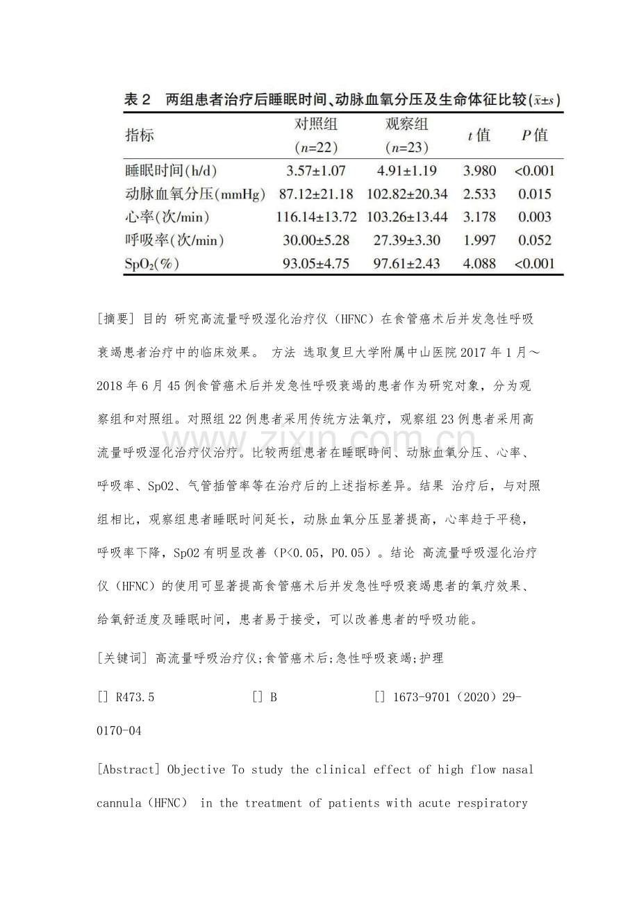 高流量呼吸湿化治疗仪在食管癌术后并发急性呼吸衰竭患者治疗中的效果观察及护理.docx_第2页