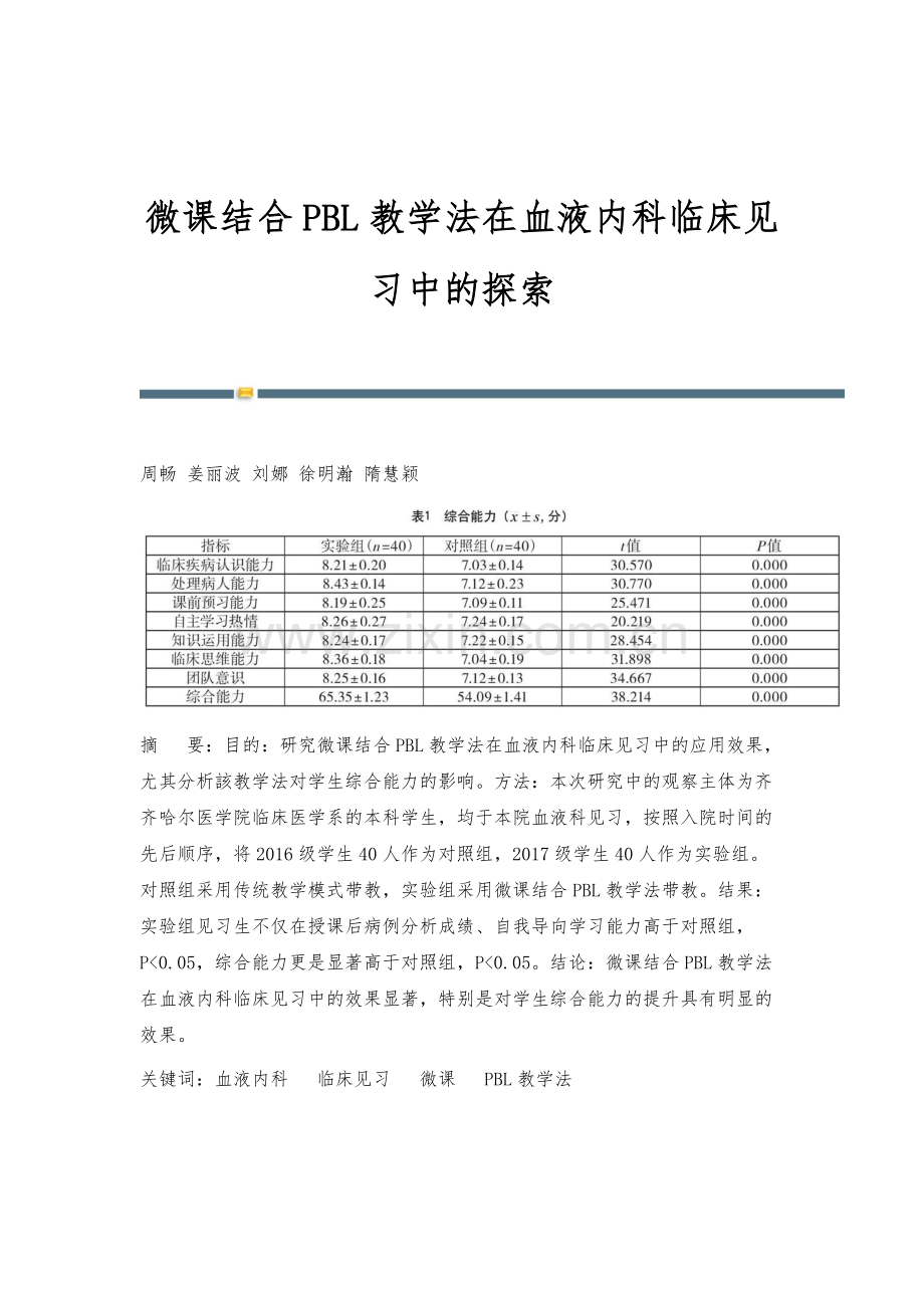 微课结合PBL教学法在血液内科临床见习中的探索.docx_第1页