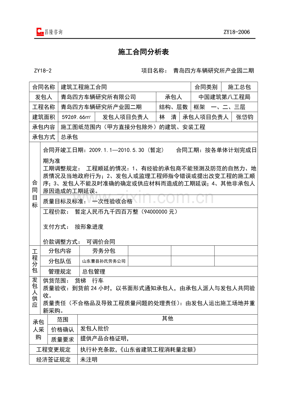 四方车辆研究所施工合同分析表1.doc_第1页