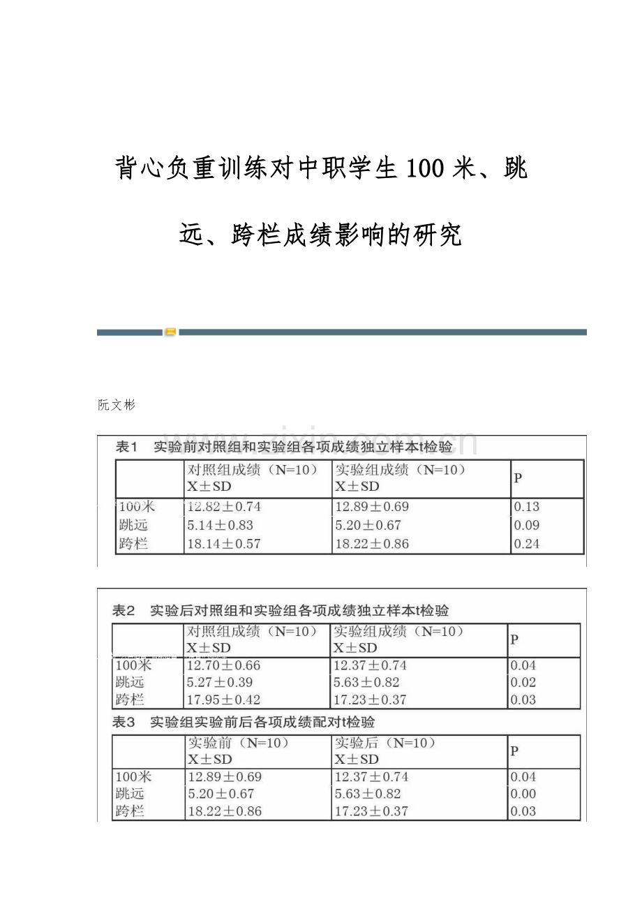 背心负重训练对中职学生100米、跳远、跨栏成绩影响的研究.docx_第1页