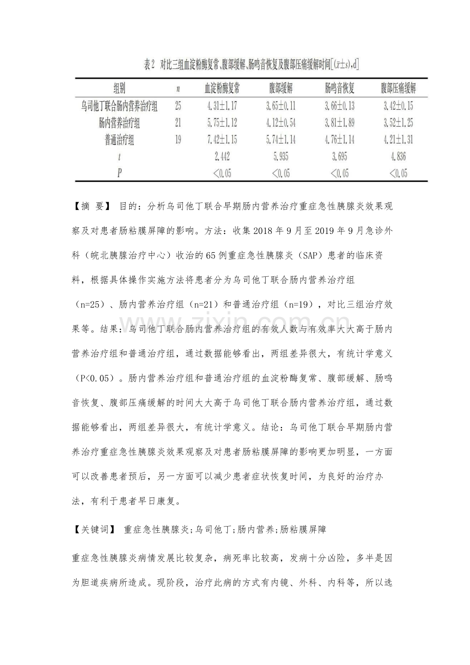 乌司他丁联合早期肠内营养治疗重症急性胰腺炎效果观察及对患者肠粘膜屏障的影响分析.docx_第2页