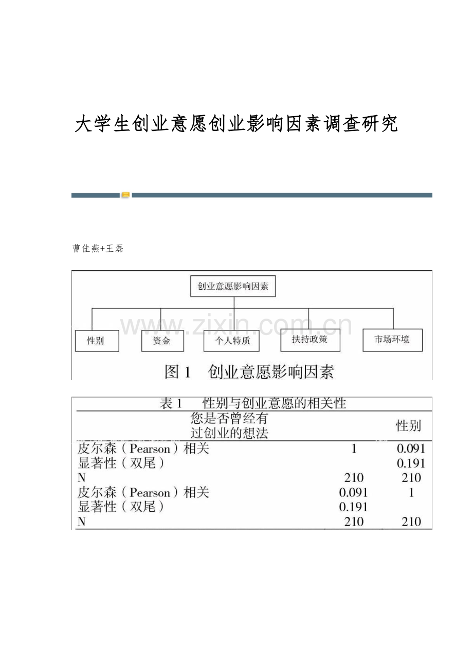 大学生创业意愿创业影响因素调查研究.docx_第1页