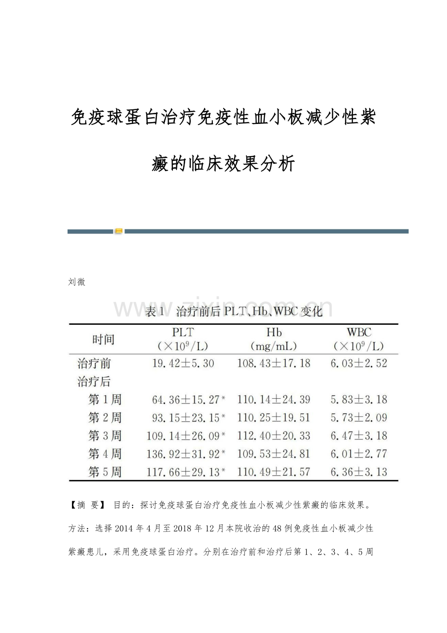 免疫球蛋白治疗免疫性血小板减少性紫癜的临床效果分析.docx_第1页