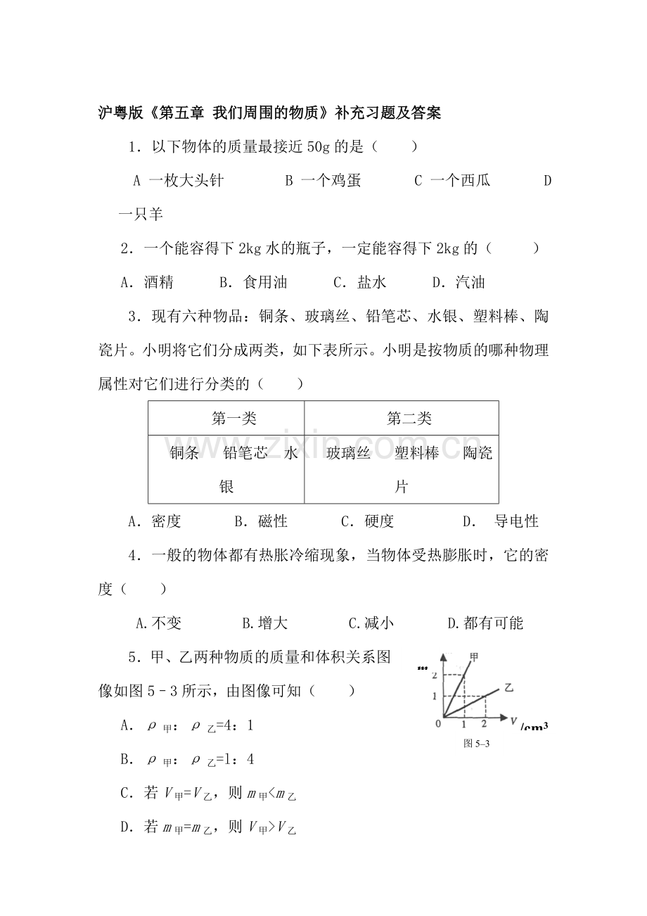 八年级物理我们周围的物质综合测试.doc_第1页