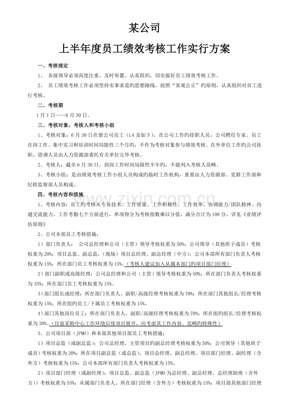 上半度员工绩效考核工作实施方案.doc_第1页