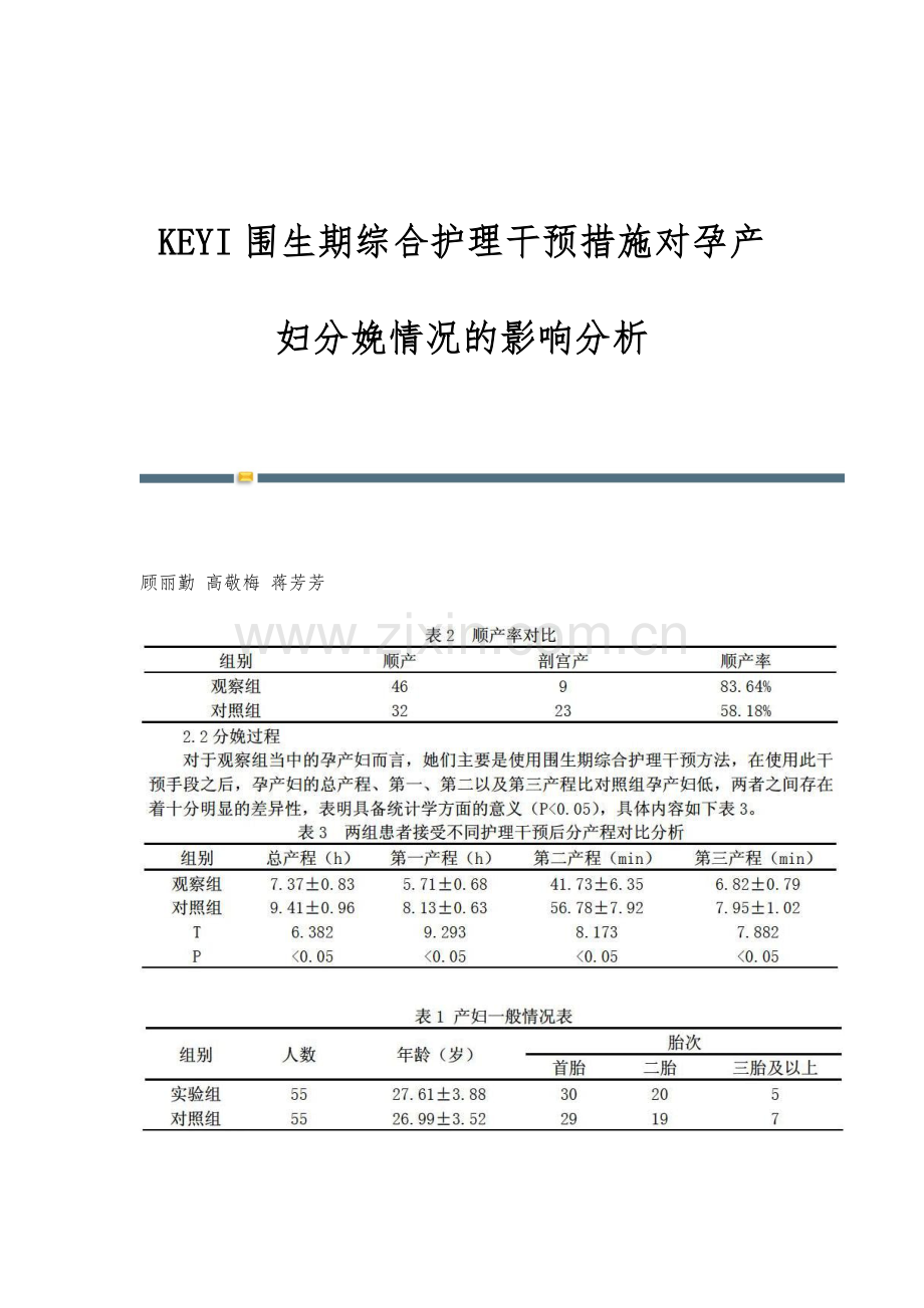 KEYI围生期综合护理干预措施对孕产妇分娩情况的影响分析.docx_第1页