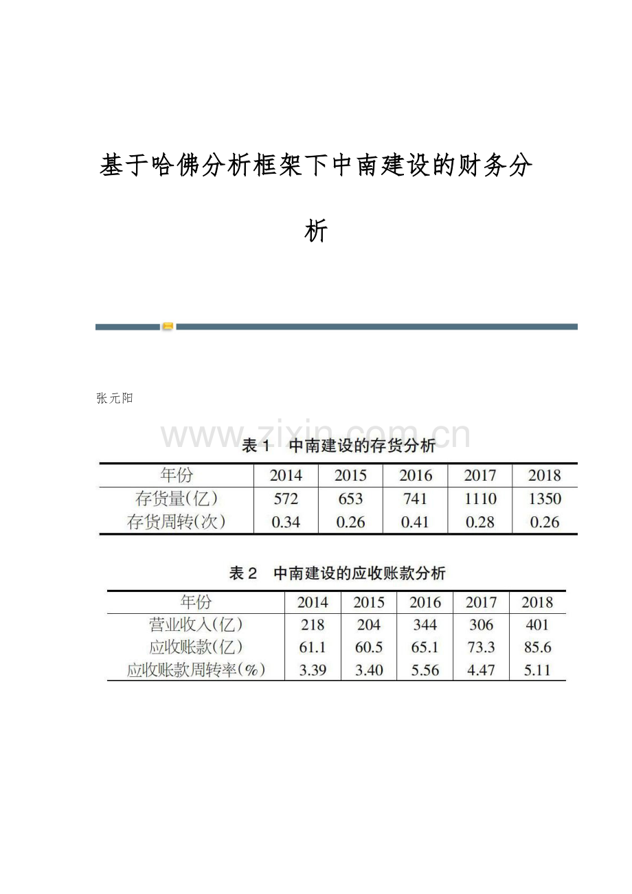 基于哈佛分析框架下中南建设的财务分析.docx_第1页