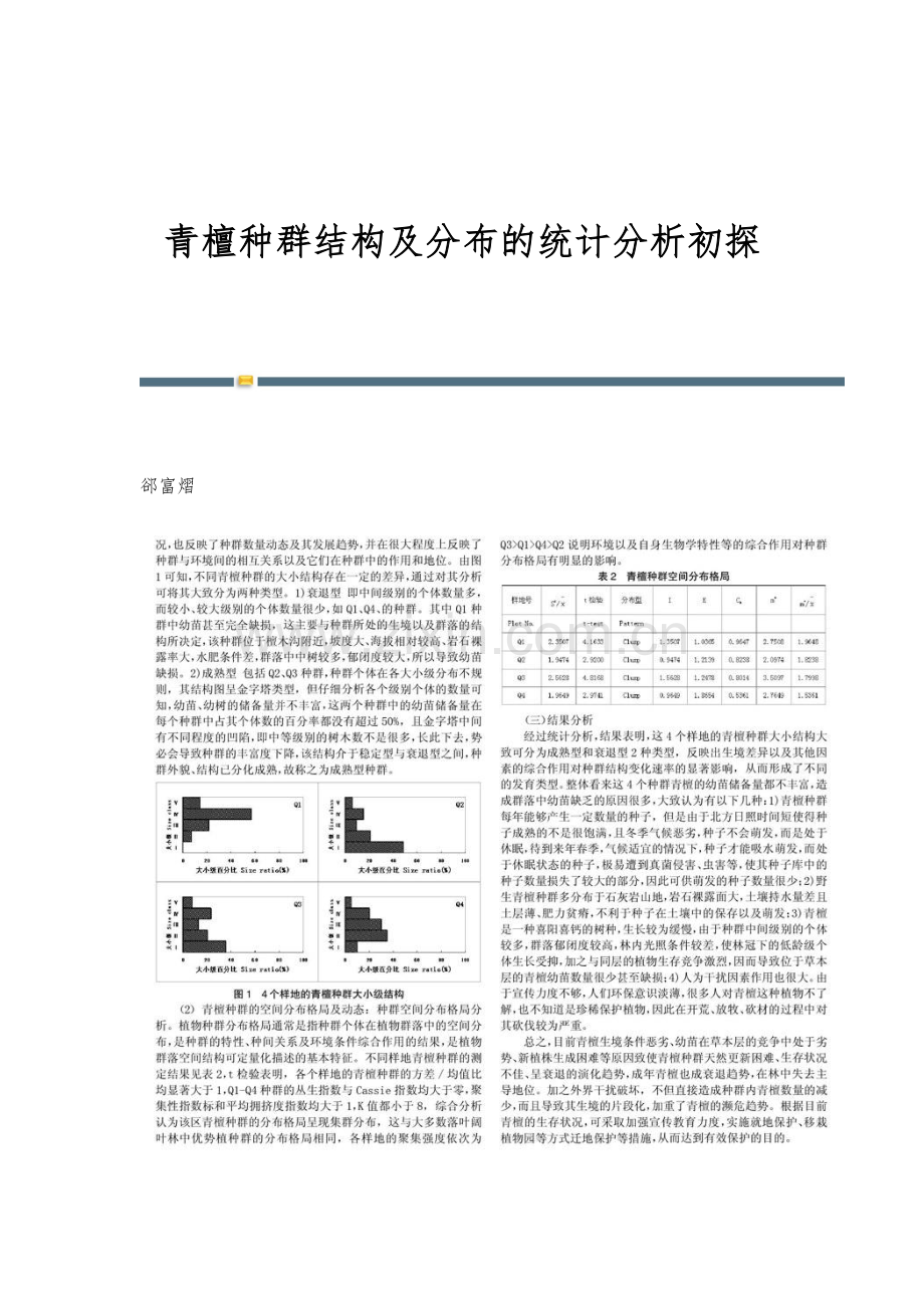 青檀种群结构及分布的统计分析初探.docx_第1页