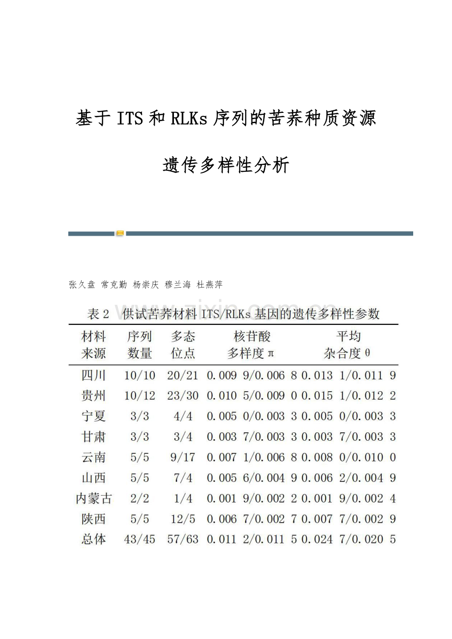 基于ITS和RLKs序列的苦荞种质资源遗传多样性分析.docx_第1页