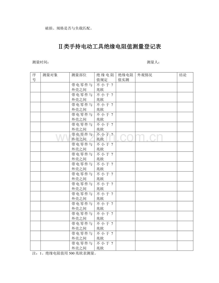 手持电动工具绝缘电阻值测量记录表.doc_第2页