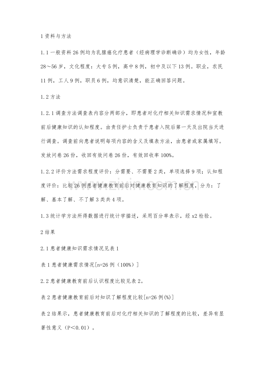 乳腺癌化疗患者健康教育需求调查与分析.docx_第2页