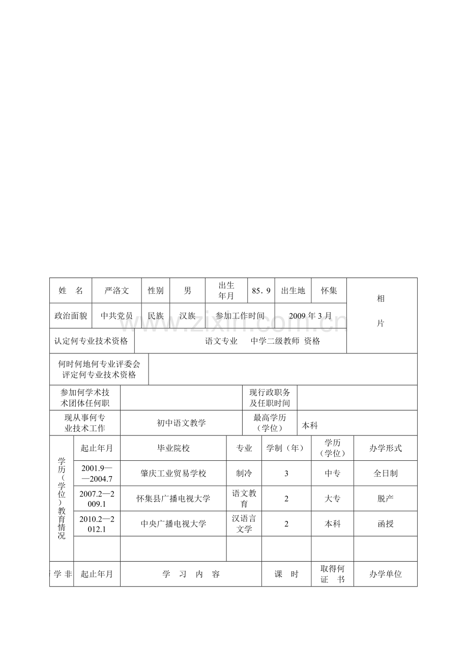 广东省专业技术人员专业技术资格考核认定申请表..doc_第3页