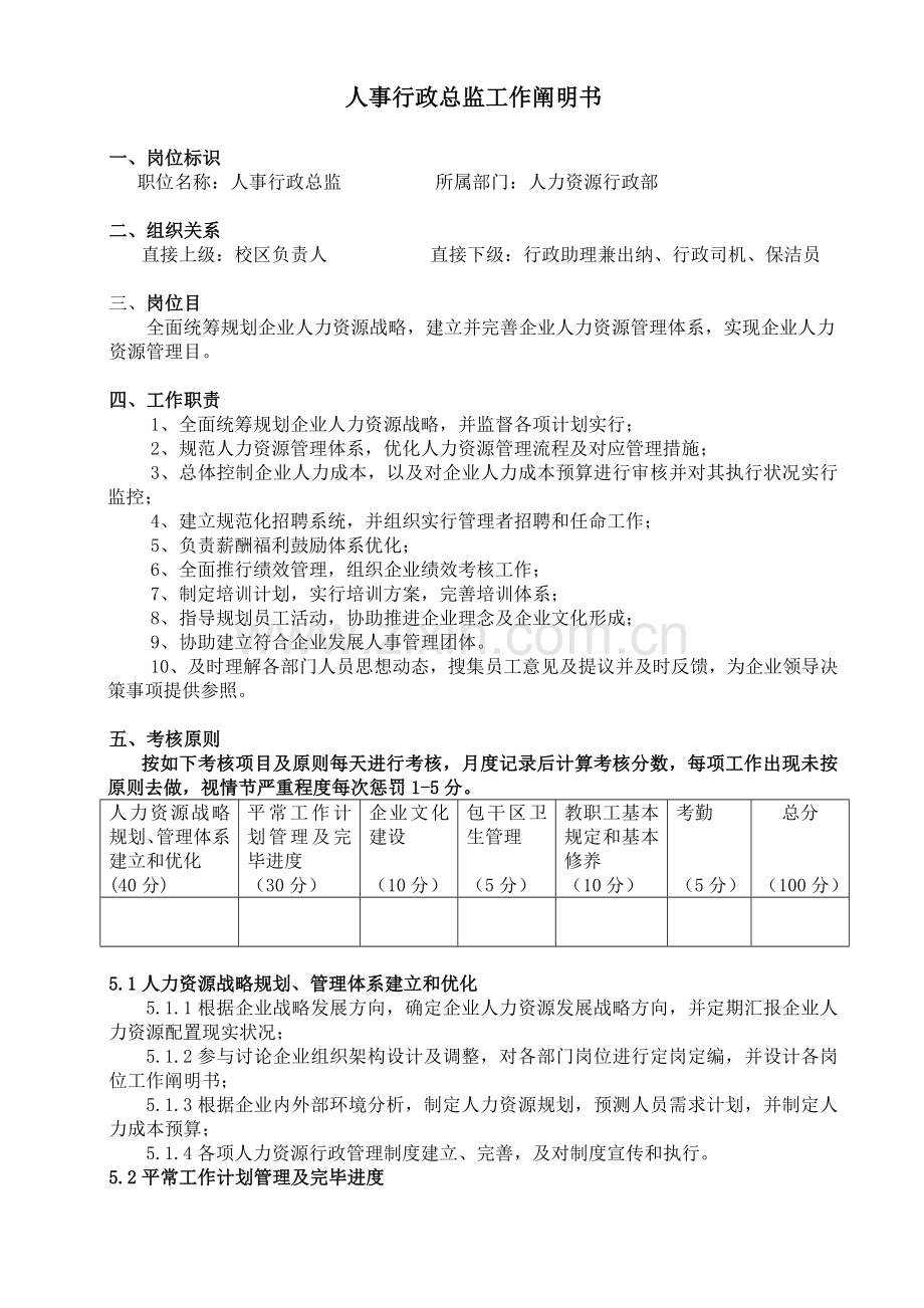 人事行政总监工作说明书.doc_第1页