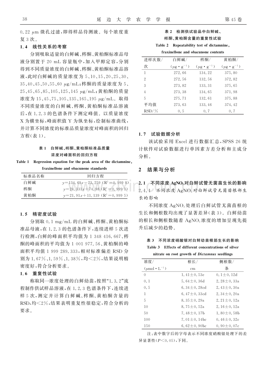 硝酸银对白鲜试管无菌苗生长和药用成分含量的影响.pdf_第3页