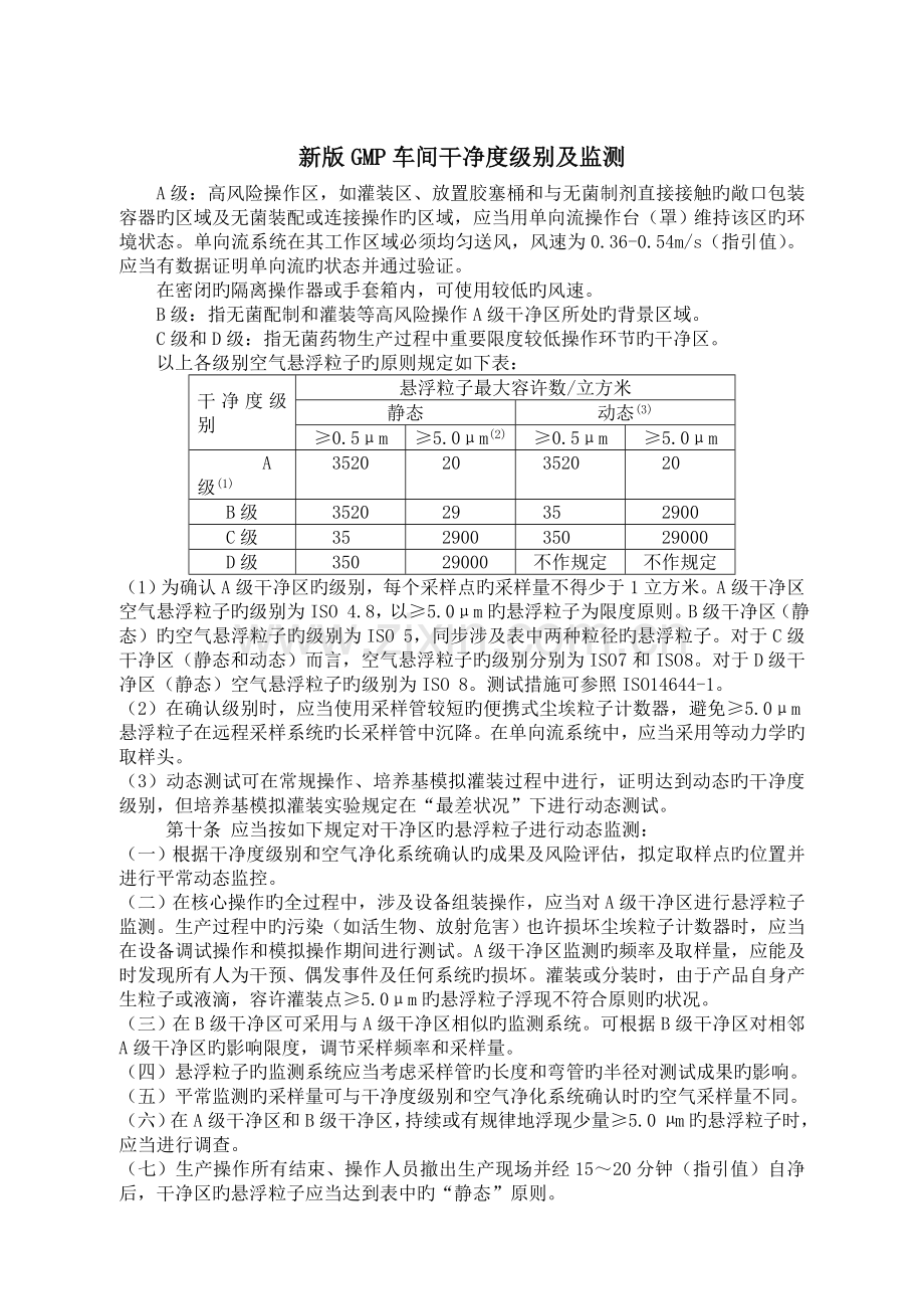 新版GMP车间洁净度级别及监测.doc_第1页