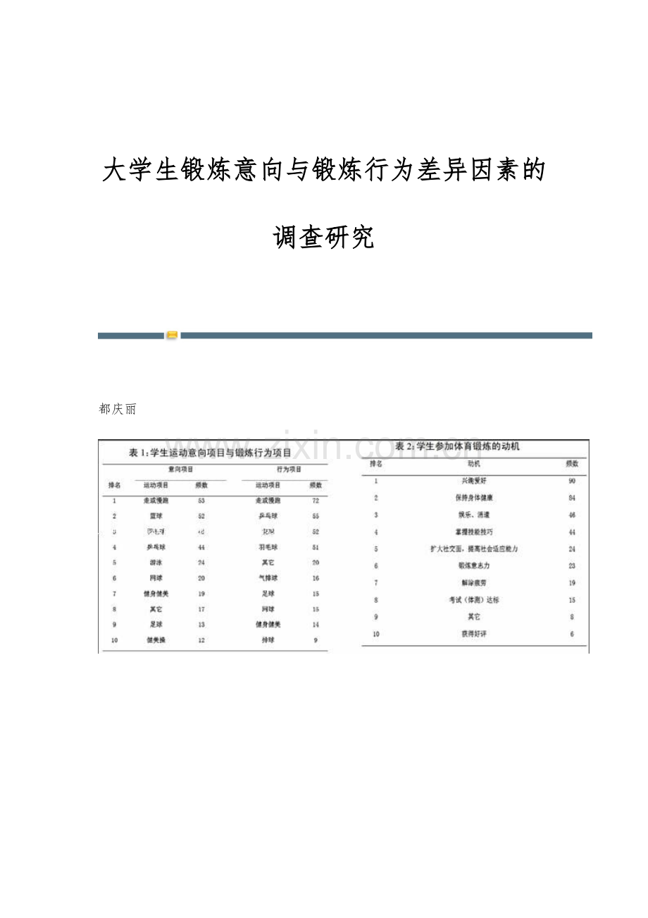 大学生锻炼意向与锻炼行为差异因素的调查研究.docx_第1页