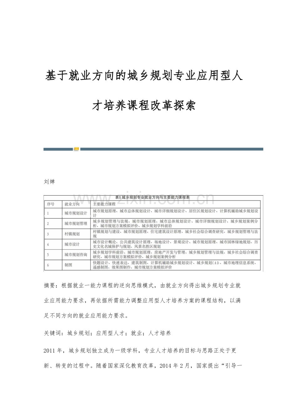 基于就业方向的城乡规划专业应用型人才培养课程改革探索.docx_第1页