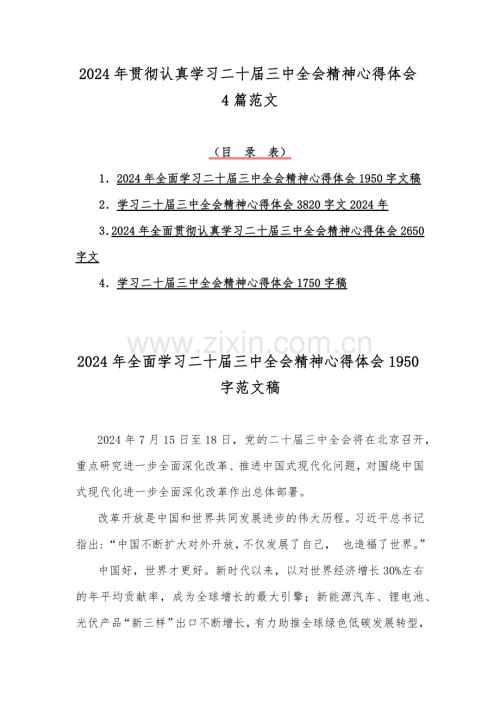 2024年贯彻认真学习二十届三中全会精神心得体会4篇范文.docx