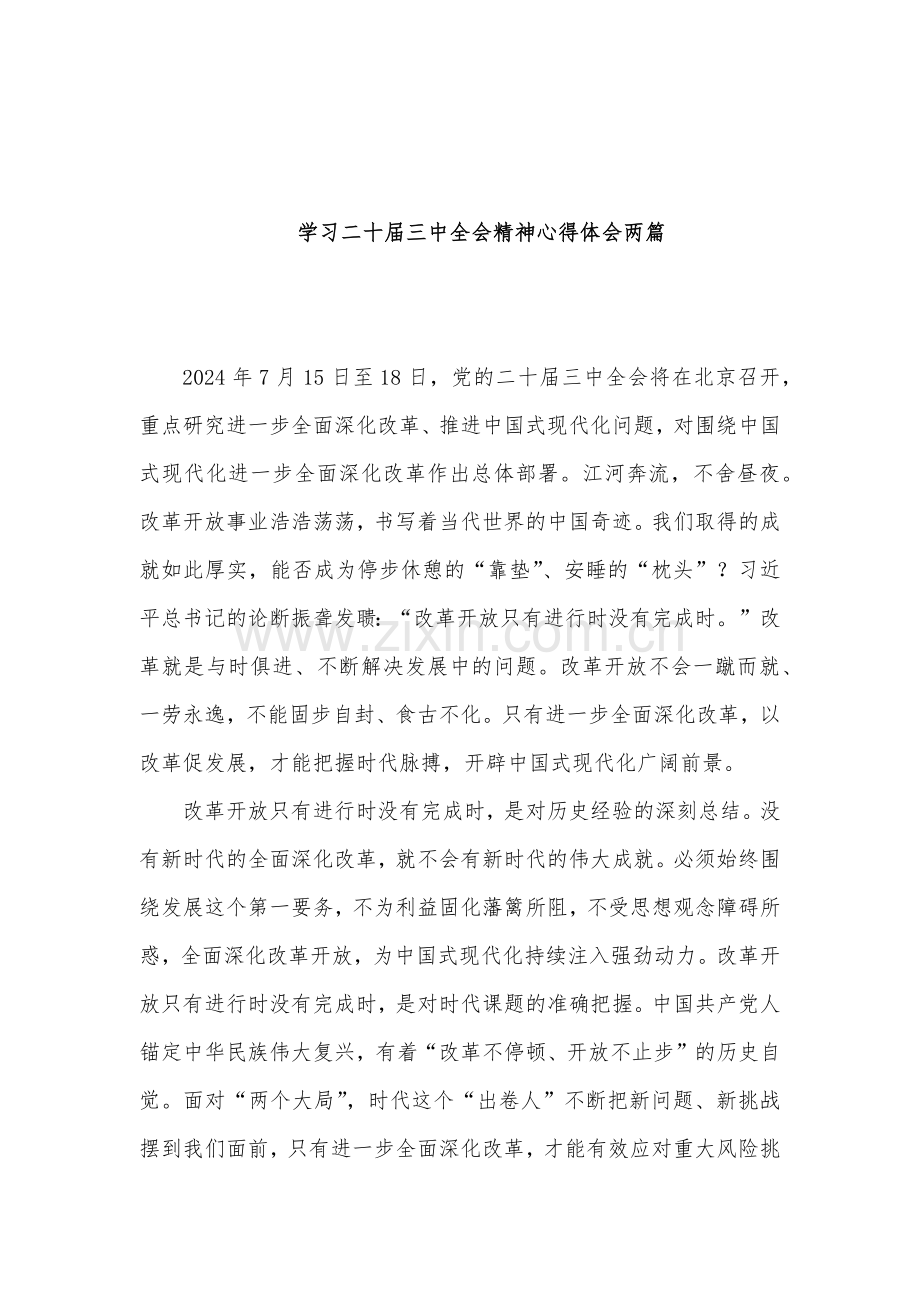 学习二十届三中全会精神心得体会两篇.docx_第1页