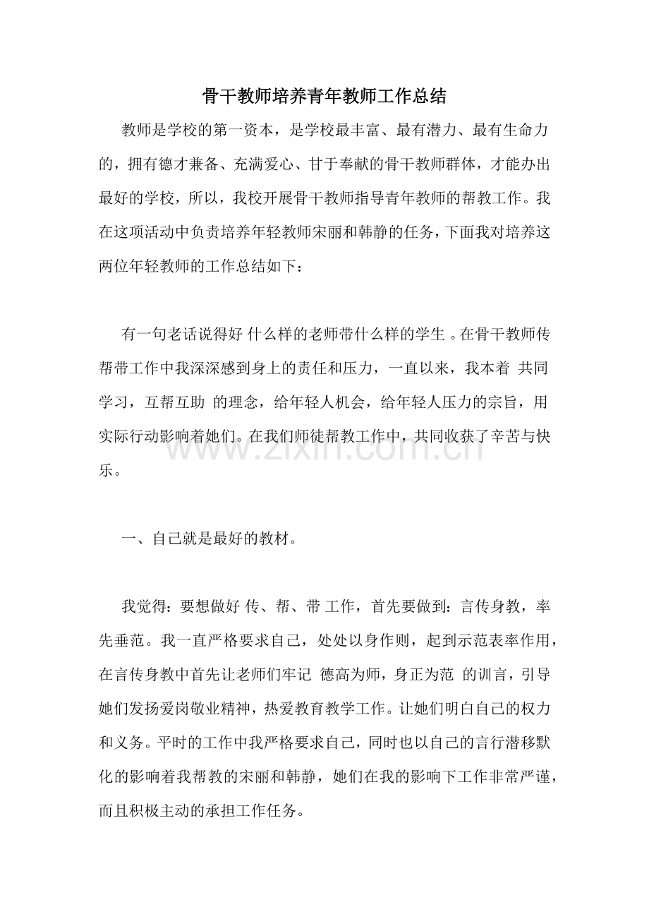 骨干教师培养青年教师工作总结.doc_第1页